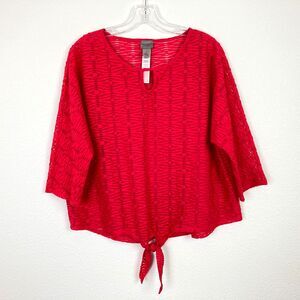 Easywear by Chico's Woman's Tie Front Blouse Size S 8-10 Red Sheer Cover Up